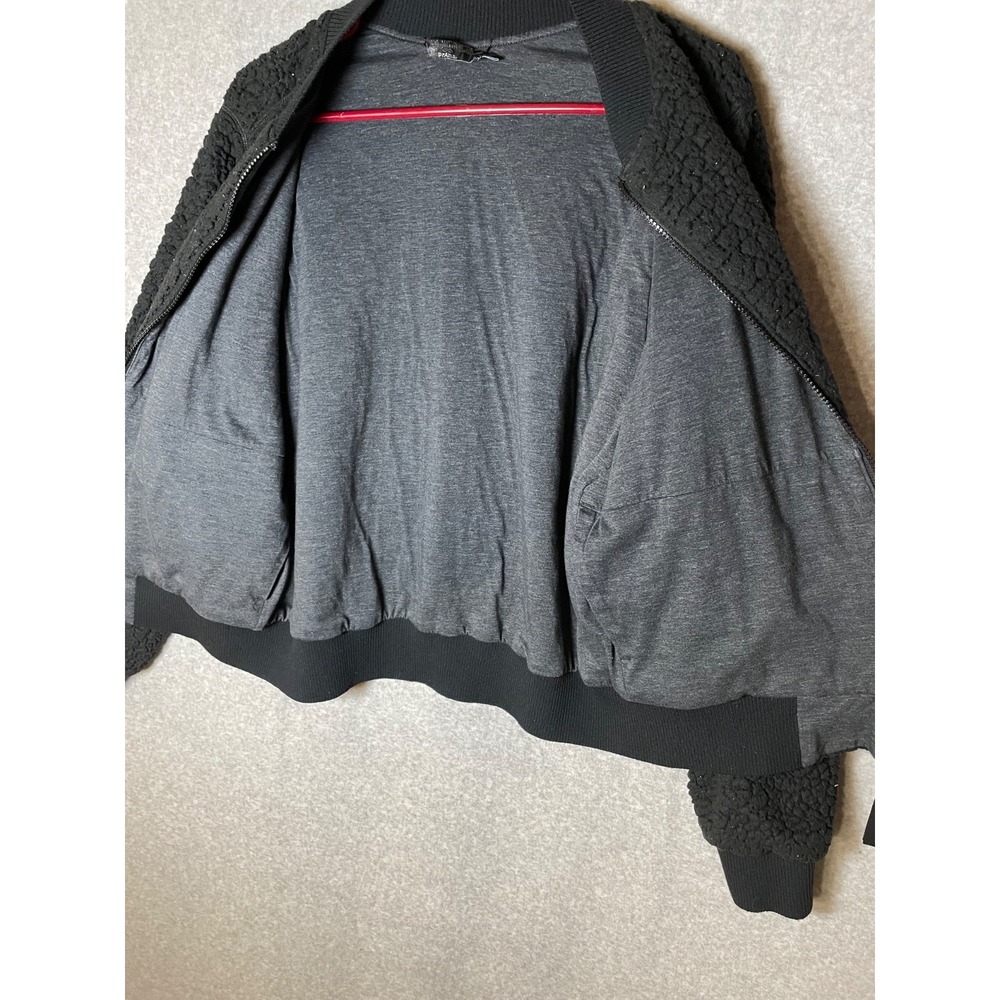 PrAna Polar Escape Bomber Jacket Teddy Sherpa Womens Large Reversible‎ Black - Picture 7 of 8